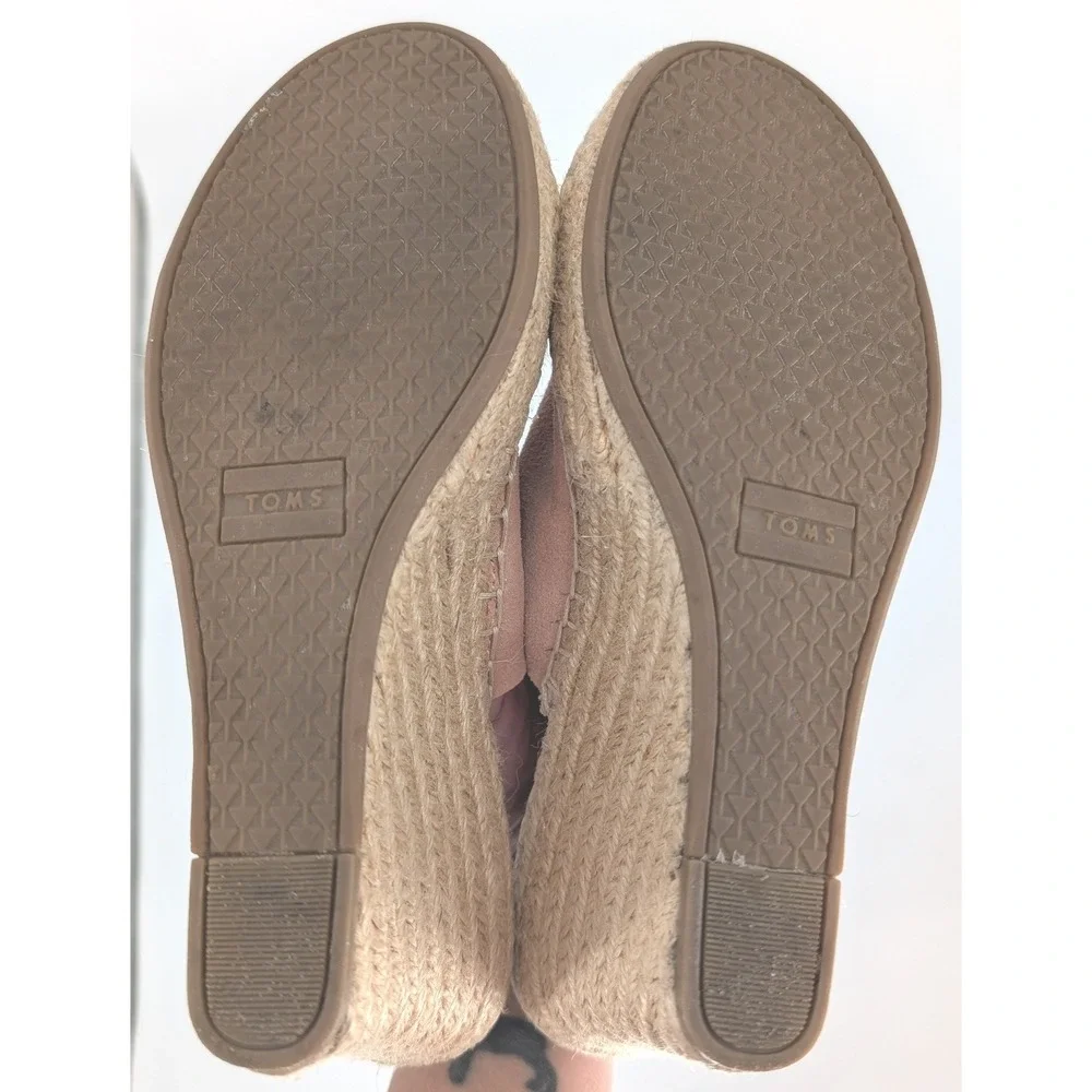 TOMS Monica Suede Wedge Slingback Sandal Womens 7.5 Pink Espadrille High Heel